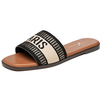 Athlefit Women’s Slides Summer Fashion Slip On Flat Sandals Dressy Black Multi S