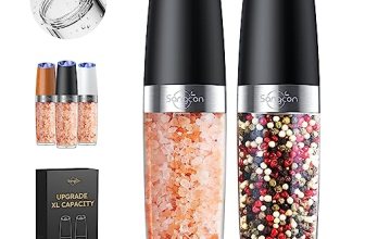 Sangcon Gravity Electric Salt and Pepper Grinder Set Shakers UPGRADED 9OZ XL CAP
