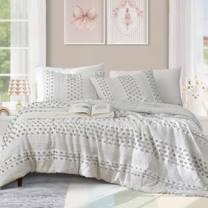 Geniospin Twin Comforter Set for Girls- 5 Pieces Pom Tufted Bed in A Bag Twin Be