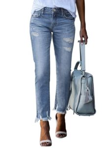 EVALESS Womens Jeans Stretchy High Waisted Pull On Ripped Distressed Jean Tummy