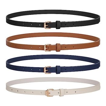 JASGOOD 4 Pack Skinny Women Leather Belt for Dresses Thin Waist Belt for Jeans P