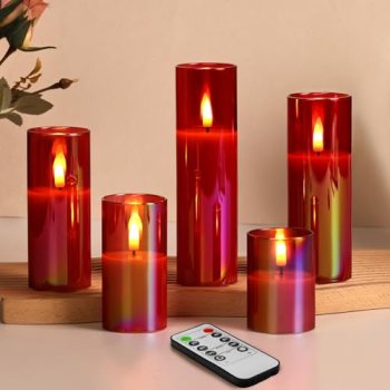 Eywamage Red Glass Flameless Candles with Remote Batteries