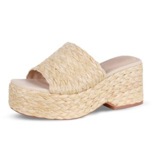 EQAUDES Platform Slip on Espadrille Sandals for Women Wedges Slides Bohemia Sand