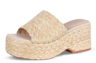 EQAUDES Platform Slip on Espadrille Sandals for Women Wedges Slides Bohemia Sand