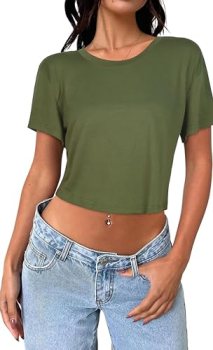 Crop Tops for Women Tee Shirt Womens Casual Crewneck Blouse Plain Color Crop Tee