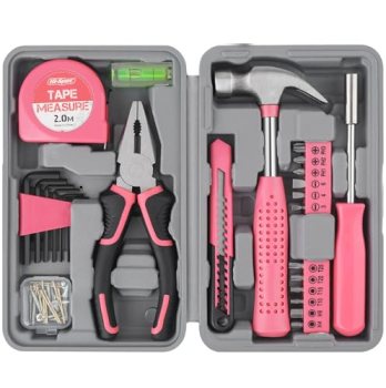 Hi-Spec Tool Set 25pc Pink Household DIY Tool Kit for Women. Small Mini Tool Box