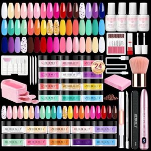 AzureBeauty Dip Powder Nail Kit with Electric Nail Drill 24 Colors Summer Green