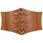 JKEEMI Women Corset Belt Metal O-Ring Heart-Ring Wide Elastic Waspie Waist Belt