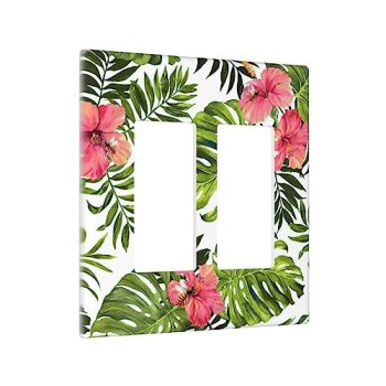 Tropical Plant Green Palm 2 Gang Double Rocker/Decora Light Switch Cover Decorat