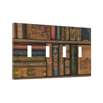 Retro Bookshelf Vintage Bookcase 4 Gang Light Switch Cover Plate Quad Toggle Wal