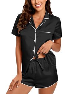 Silk Pajamas for Women Satin Womens PJ Set 2 Piece Short Lounge Set Summer Sleep