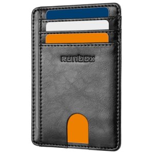 RUNBOX Slim Minimalist Front Pocket RFID Blocking Leather Wallets for Men and Wo