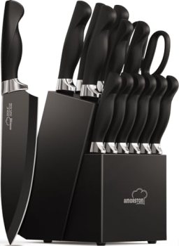 Amorston Knife Set, 15 Pieces Knives Set for Kitchen Knife Set with Block and Sh