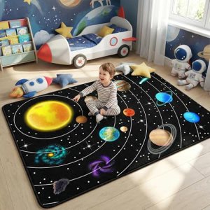 Outer Space Rug for Boys Room,3’×5′ Space Rug for Kids Bedroom with Solar System