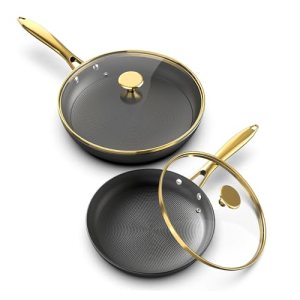 imarku Non Stick Frying Pans, 10 & 12 Inch Cast Iron Skillets with Lids