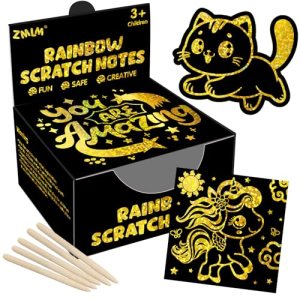 ZMLM 165 Pcs Rainbow Scratch Paper Art Notes – Crafts for Kids Ages 4-8