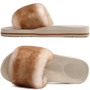 COFACE Fuzzy Womens Slippers with Arch Support Open Toe Woman House Shoes Size 1