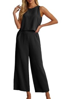 IWOLLENCE Women’s Summer 2 Piece Outfits Set Round neck Sleeveless Tank Crop Top