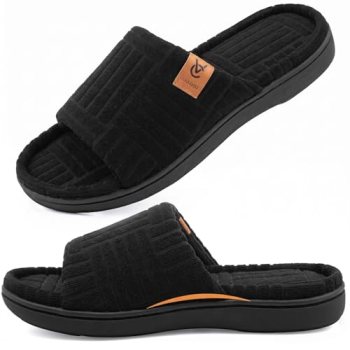 VeraCosy Ladies Open Toe Slippers Soft Terry Cloth Indoor Slip on Women’s House