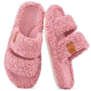 EverFoams Womens Fuzzy Open-toe Slippers Soft Comfy Memory Foam Indoor House Sho