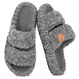 EverFoams Womens Fuzzy Open-toe Slippers Soft Comfy Memory Foam Indoor House Sho