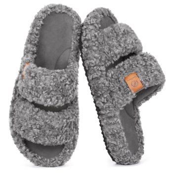 EverFoams Womens Fuzzy Open-toe Slippers Soft Comfy Memory Foam Indoor House Sho