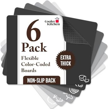 Cooler Kitchen Extra Thick Flexible Plastic Cutting Board Mats with Food Icons &