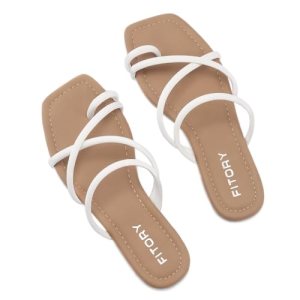 FITORY Women’s Slide Sandals Flat Toe Ring Thongs with Cross Strap for Summer Si
