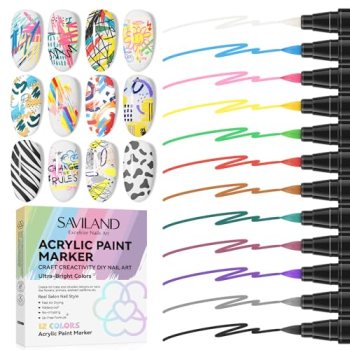 SAVILAND Nail Art Pens Set: 12 Colors Quick Drying Acrylic Paint Markers 3D Nail