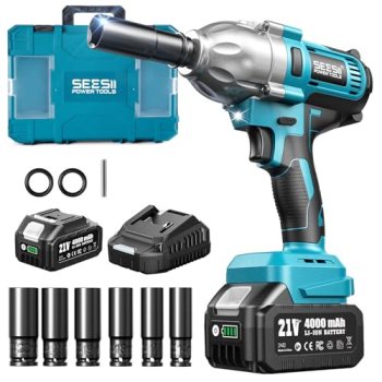Seesii Impact Wrench 665 FT-LBS(900N.m) 3300IPM 1/2 Impact Gun High Torque Elect