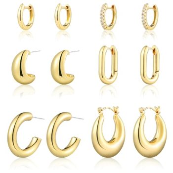 Wgoud 6 Pairs Gold Hoop Earrings Set for Women