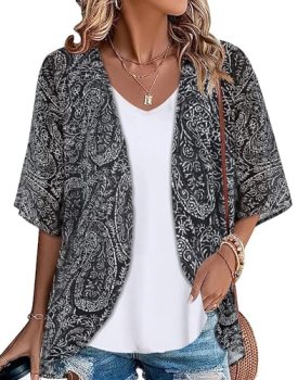 Women’s Kimono Beach Coverups Sheer Chiffon Cardigan Casual Loose Open Front Blo