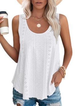 Tops for Women 2025 Curved Hem Womens White Tank Top Dressy Casual Spring M