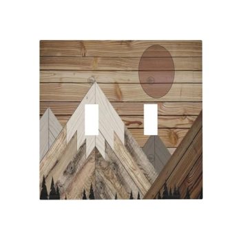 Sghxwp Rustic Wood Plank Boho Mountain Sun Double Toggle Light Switch Covers 2 G