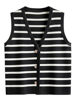 LILLUSORY Vest Tops for Women 2026 Spring Striped Sweaters Button Up Summer Busi
