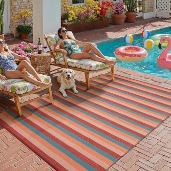 PureCozy Outdoor Waterproof Patio Rug 5×8 Plastic Straw Reversible Outside Orang