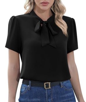 CZYINXIAN Women’s Casual Short Sleeve Blouse Elegant Bow Tie Knot Business Top S