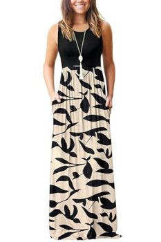 AUSELILY Floral Maxi Dress for Women Casual Sleeveless Crewneck Empire Waist Lon