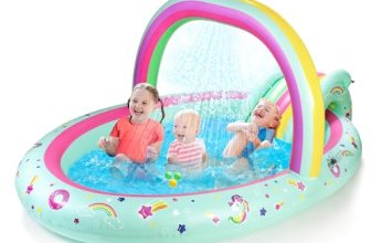 SULIFEEL Rainbow Unicorn Inflatable Play Center Kiddie Pool with Slide and Sprin