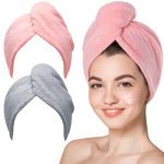 Hicober Microfiber Hair Towel, 2Packs Hair Turbans for Wet Hair