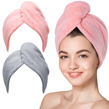 Hicober Microfiber Hair Towel, 2Packs Hair Turbans for Wet Hair