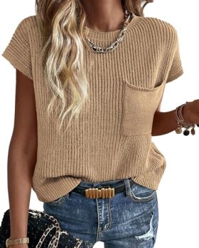 KIRUNDO Summer Fall Short Sleeve Sweater for Women 2026 Casual Sweater Vest Cott