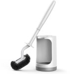 HAMITOR Toilet Bowl Brush Holder Set: Curved Design with Holder for Deep Cleanin