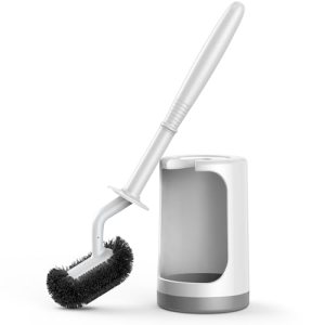 HAMITOR Toilet Bowl Brush Holder Set: Curved Design with Holder for Deep Cleanin