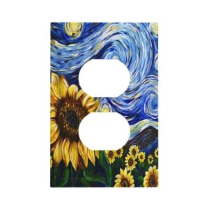 Vintage Abstract Blue Starry Sunflower Single Duplex Wall Plate Covers Light Swi