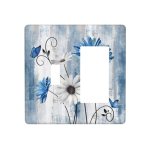 Rustic Teal Blue Daisy Floral 2 Gang Single Toggle Rocker Combination Light Swit