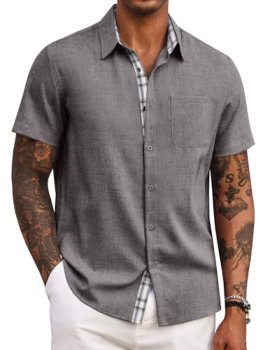 COOFANDY Mens Short Sleeve Button Down Shirt Summer Beach Linen Shirts Business