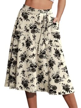 Yincro Women’s A-Line Midi Skirt with Pockets High Waist Flared Below The Knee S