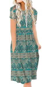 DB MOON Women Summer Casual Short Sleeve Dresses Empire Waist Dress with Pockets