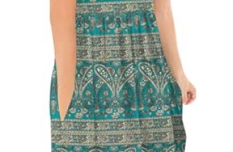 DB MOON Women Summer Casual Short Sleeve Dresses Empire Waist Dress with Pockets